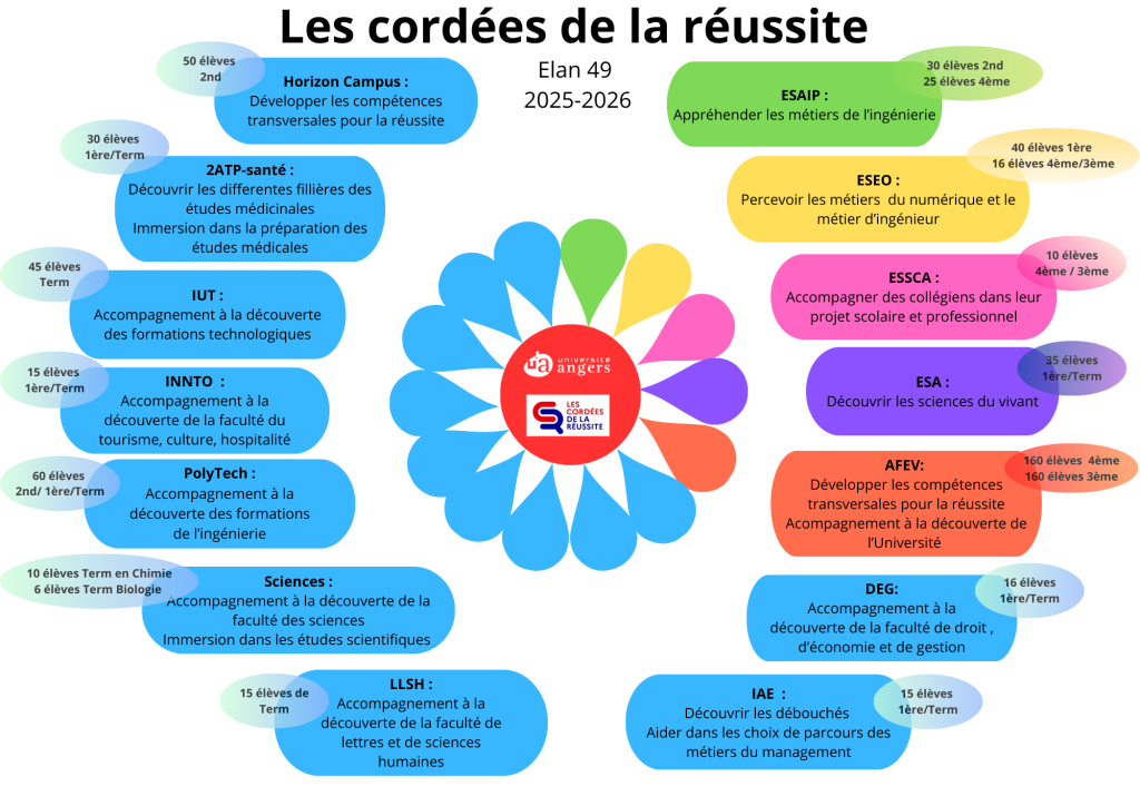 Schéma des 14 partenaires des Cordées de la Réussite ELAN 49